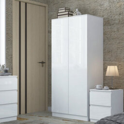 Fwstyle Stora 2 Door Double White Gloss Wardrobe Push To Open Soft Close (H) 180 (W) 80 (D) 50Cm