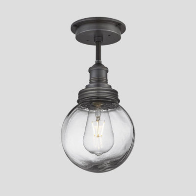Industville Brooklyn Outdoor & Bathroom Flush Mount, Pewter Holder, Pewter Ring, Globe Glass - image 1