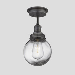 Industville Brooklyn Outdoor & Bathroom Flush Mount, Pewter Holder, Pewter Ring, Globe Glass - thumbnail 1