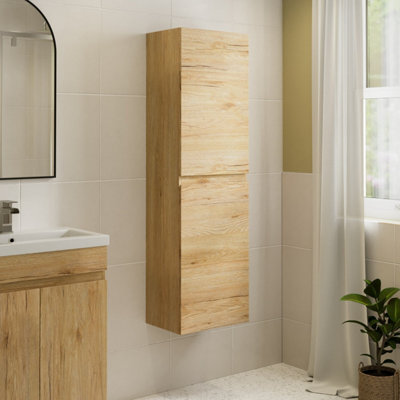 Aveli 1200mm Wall Mounted Tall Bathroom Cabinet Unit Storage Furniture Soft Close Oak - image 1