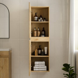 Aveli 1200mm Wall Mounted Tall Bathroom Cabinet Unit Storage Furniture Soft Close Oak - thumbnail 2