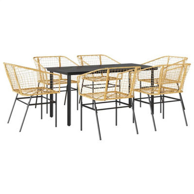 Berkfield Durable 7 Piece Garden Dining Set Brown Poly Rattan Glass - image 1