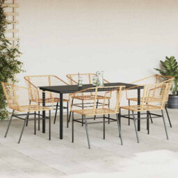 Berkfield Durable 7 Piece Garden Dining Set Brown Poly Rattan Glass - thumbnail 3