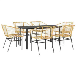 Berkfield Durable 7 Piece Garden Dining Set Brown Poly Rattan Glass
