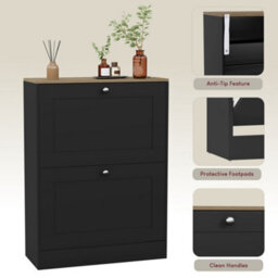 Lassic Vida Designs 2 Drawer Shoe Storage Cabinet For Hallway Shoe Cupboard Organiser Up To Size 1, H 80 X W 58 X D 24 Cm, Black & Oak - thumbnail 9