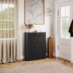 Lassic Vida Designs 2 Drawer Shoe Storage Cabinet For Hallway Shoe Cupboard Organiser Up To Size 1, H 80 X W 58 X D 24 Cm, Black & Oak - thumbnail 5