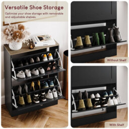 Lassic Vida Designs 2 Drawer Shoe Storage Cabinet For Hallway Shoe Cupboard Organiser Up To Size 1, H 80 X W 58 X D 24 Cm, Black & Oak - thumbnail 8