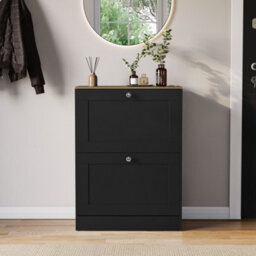Lassic Vida Designs 2 Drawer Shoe Storage Cabinet For Hallway Shoe Cupboard Organiser Up To Size 1, H 80 X W 58 X D 24 Cm, Black & Oak - thumbnail 2