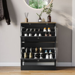 Lassic Vida Designs 2 Drawer Shoe Storage Cabinet For Hallway Shoe Cupboard Organiser Up To Size 1, H 80 X W 58 X D 24 Cm, Black & Oak - thumbnail 3