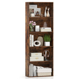 Brown 5Tier Bookshelf Open Bookcase Freestanding Display Shelf For Living Room - thumbnail 1