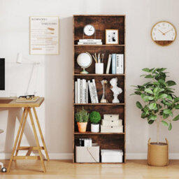 Brown 5Tier Bookshelf Open Bookcase Freestanding Display Shelf For Living Room - thumbnail 3