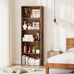 Brown 5Tier Bookshelf Open Bookcase Freestanding Display Shelf For Living Room - thumbnail 4