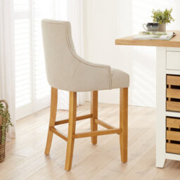 The Furniture Market Luxury Natural Oatmeal Fabric Scoop Back Kitchen Counter Bar Stool Quilted Button Back Stud Detailing Solid Wood Frame - thumbnail 2