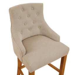 The Furniture Market Luxury Natural Oatmeal Fabric Scoop Back Kitchen Counter Bar Stool Quilted Button Back Stud Detailing Solid Wood Frame - thumbnail 6