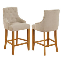 The Furniture Market Luxury Natural Oatmeal Fabric Scoop Back Kitchen Counter Bar Stool Quilted Button Back Stud Detailing Solid Wood Frame - thumbnail 4