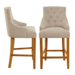 The Furniture Market Luxury Natural Oatmeal Fabric Scoop Back Kitchen Counter Bar Stool Quilted Button Back Stud Detailing Solid Wood Frame - thumbnail 5