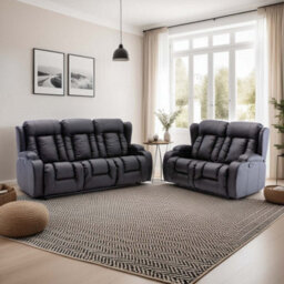 More4Homes Caesar Manual Recliner Bonded Leather 2+3 Seater Sofa Set (Black) - thumbnail 1