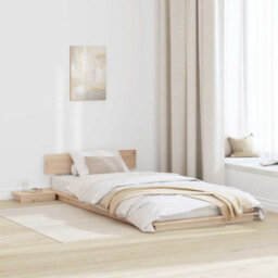 Berkfield Durable Floor Bed Frame With Bedside Tables 90X190Cm Solid Wood - thumbnail 2