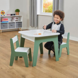 Liberty House Toys Kid's Whie & Green 4-In-1 Play Table And Two Chairs Set