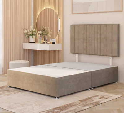 Somnior Beds Somnior Alexas Plush Velvet 5Ft King Divan Bed Base With Upholstered Headboard Beige - image 1