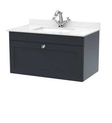 Balterley Swynnerton Traditional 1 Drawer Wall Hung Vanity Unit With Marble Basin, Dark Grey, 800mm - image 1