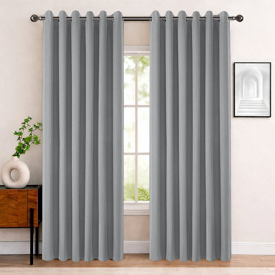 Bedlooms Grey Linen Curtain 100% Blackout Thermal Insulated Eyelet Curtain (Pair) 66 X 90 Inches With Tie Back Two - image 1