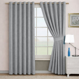 Bedlooms Grey Linen Curtain 100% Blackout Thermal Insulated Eyelet Curtain (Pair) 66 X 90 Inches With Tie Back Two - thumbnail 2