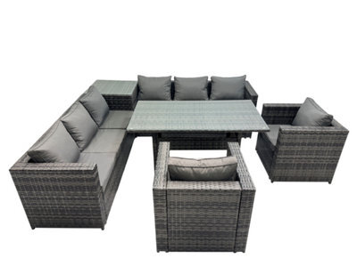 Fimous 8 Seater Outdoor Corner Sofa Chair Dining Table Set Garden Rattan Furniture Set With Side Table Dark Grey - image 1
