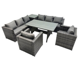 Fimous 8 Seater Outdoor Corner Sofa Chair Dining Table Set Garden Rattan Furniture Set With Side Table Dark Grey - thumbnail 2