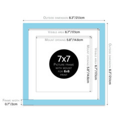 "7X7"" Light Blue Picture Frame - 7X7"" Square Frame With 6X6"" Mount For 7X7""/6X6"" Pictures Luxurious Style Photo Display, 1 Pack" - thumbnail 2
