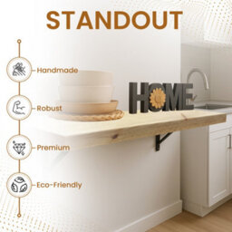 Mkgt Rustic Folding Wall Mounted Breakfast Bar Table - Solid Wood (Antique Pine, 70 X 30Cm) - thumbnail 5