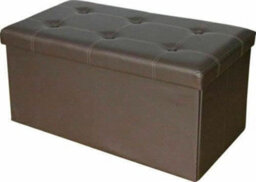 Large Brown Triple Ottoman Stool Folding Seat Foldable Faux Leather Storage Box