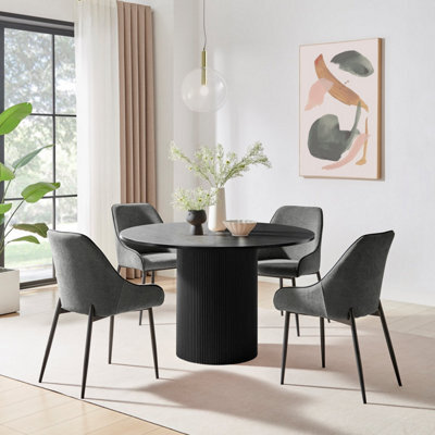 Furniturebox Uk Penrose Black Round Dining Table & 4 Grey Beaumont Chairs - image 1