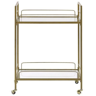 Wyld And Coco Glam Trolley - Gold Powder-Coated Metal Frame With Tempered Glass Top, Two Shelves And Castors, W66 X D40 X H90Cm - image 1