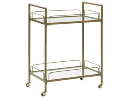 Wyld And Coco Glam Trolley - Gold Powder-Coated Metal Frame With Tempered Glass Top, Two Shelves And Castors, W66 X D40 X H90Cm - thumbnail 3