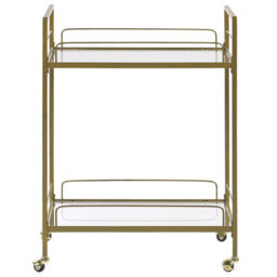Wyld And Coco Glam Trolley - Gold Powder-Coated Metal Frame With Tempered Glass Top, Two Shelves And Castors, W66 X D40 X H90Cm - thumbnail 1