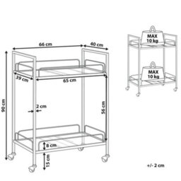 Wyld And Coco Glam Trolley - Gold Powder-Coated Metal Frame With Tempered Glass Top, Two Shelves And Castors, W66 X D40 X H90Cm - thumbnail 4