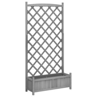 Berkfield Elegant Planter With Trellis Grey Solid Wood Fir - image 1