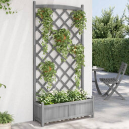 Berkfield Elegant Planter With Trellis Grey Solid Wood Fir - thumbnail 2