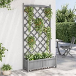 Berkfield Elegant Planter With Trellis Grey Solid Wood Fir - thumbnail 3