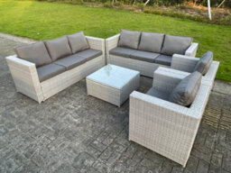 Fimous 8 Seater Light Grey Outdoor Pe Rattan Garden Furniture Set Wicker Sofa Set Square Coffee Table 2 Armchair - thumbnail 3