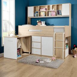 Home Source Marsden White Single Mid Sleeper Cabin Bed With Storage Drawers Shelving Unit And Hidden Desk - thumbnail 2