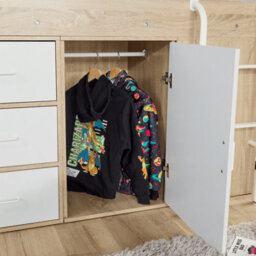 Home Source Marsden White Single Mid Sleeper Cabin Bed With Storage Drawers Shelving Unit And Hidden Desk - thumbnail 6
