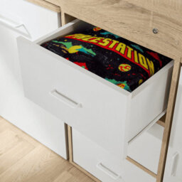 Home Source Marsden White Single Mid Sleeper Cabin Bed With Storage Drawers Shelving Unit And Hidden Desk - thumbnail 5