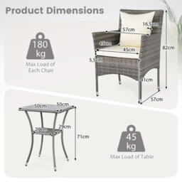Costway 3 Pcs Patio Wicker Bistro Set W/ 2 Rattan Chairs Outdoor Conversation Furniture Set With Cushions-White - thumbnail 2