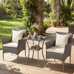 Costway 3 Pcs Patio Wicker Bistro Set W/ 2 Rattan Chairs Outdoor Conversation Furniture Set With Cushions-White - thumbnail 3