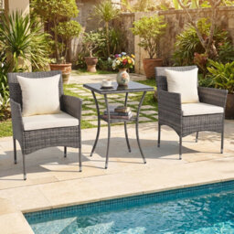 Costway 3 Pcs Patio Wicker Bistro Set W/ 2 Rattan Chairs Outdoor Conversation Furniture Set With Cushions-White - thumbnail 4