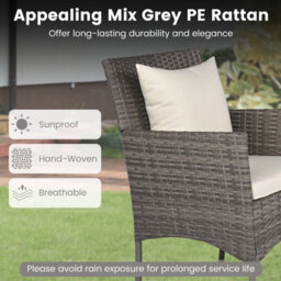 Costway 3 Pcs Patio Wicker Bistro Set W/ 2 Rattan Chairs Outdoor Conversation Furniture Set With Cushions-White - thumbnail 6