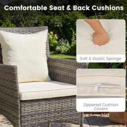 Costway 3 Pcs Patio Wicker Bistro Set W/ 2 Rattan Chairs Outdoor Conversation Furniture Set With Cushions-White - thumbnail 7