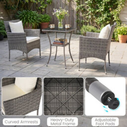 Costway 3 Pcs Patio Wicker Bistro Set W/ 2 Rattan Chairs Outdoor Conversation Furniture Set With Cushions-White - thumbnail 8